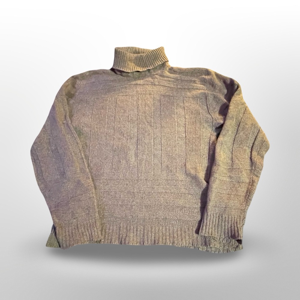 Barclay Vintage Gray Cable Knit Wool Blend Turtleneck Sweater Size XL - Picture 2 of 5